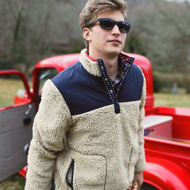 Old Glory Sherpa Pullover in Cream by Southern Proper - Country Club Prep
