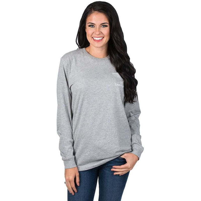 Pearls, Plaid & Play Ball Long Sleeve Tee Shirt in Heather Grey by Lauren James - Country Club Prep