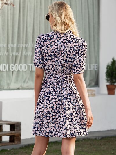 white christmas dresses Floral Mock Neck Mini Dress Navy / S
