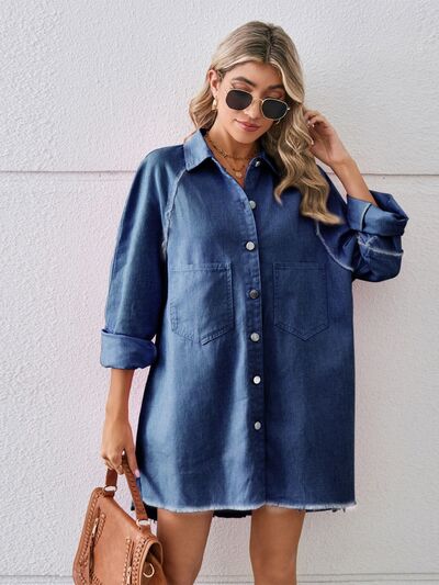 Raw Hem Button Up Denim Dress - Country Club Prep