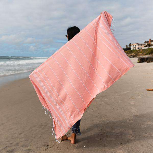 Peach Classic Stripes Towel by Sand Cloud - Country Club Prep