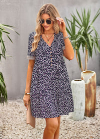 Floral Buttoned Puff Sleeve Dress - Country Club Prep