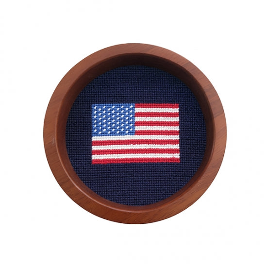American Flag Needlepoint Wine Bottle Coaster by Smathers & Branson - Country Club Prep