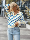 Striped Ribbed Trim Collared Knit Sweater - Country Club Prep