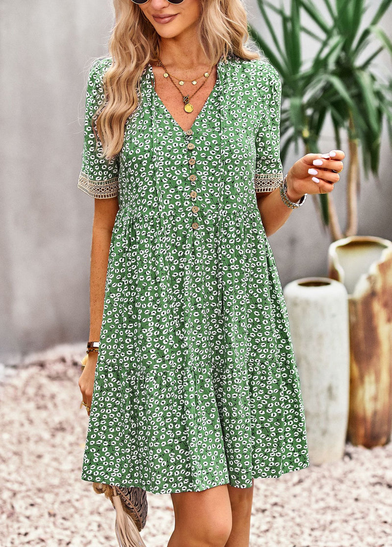 Floral Buttoned Puff Sleeve Dress - Country Club Prep