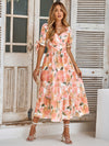 Floral Tie Cuff Surplice Neck Dress - Country Club Prep