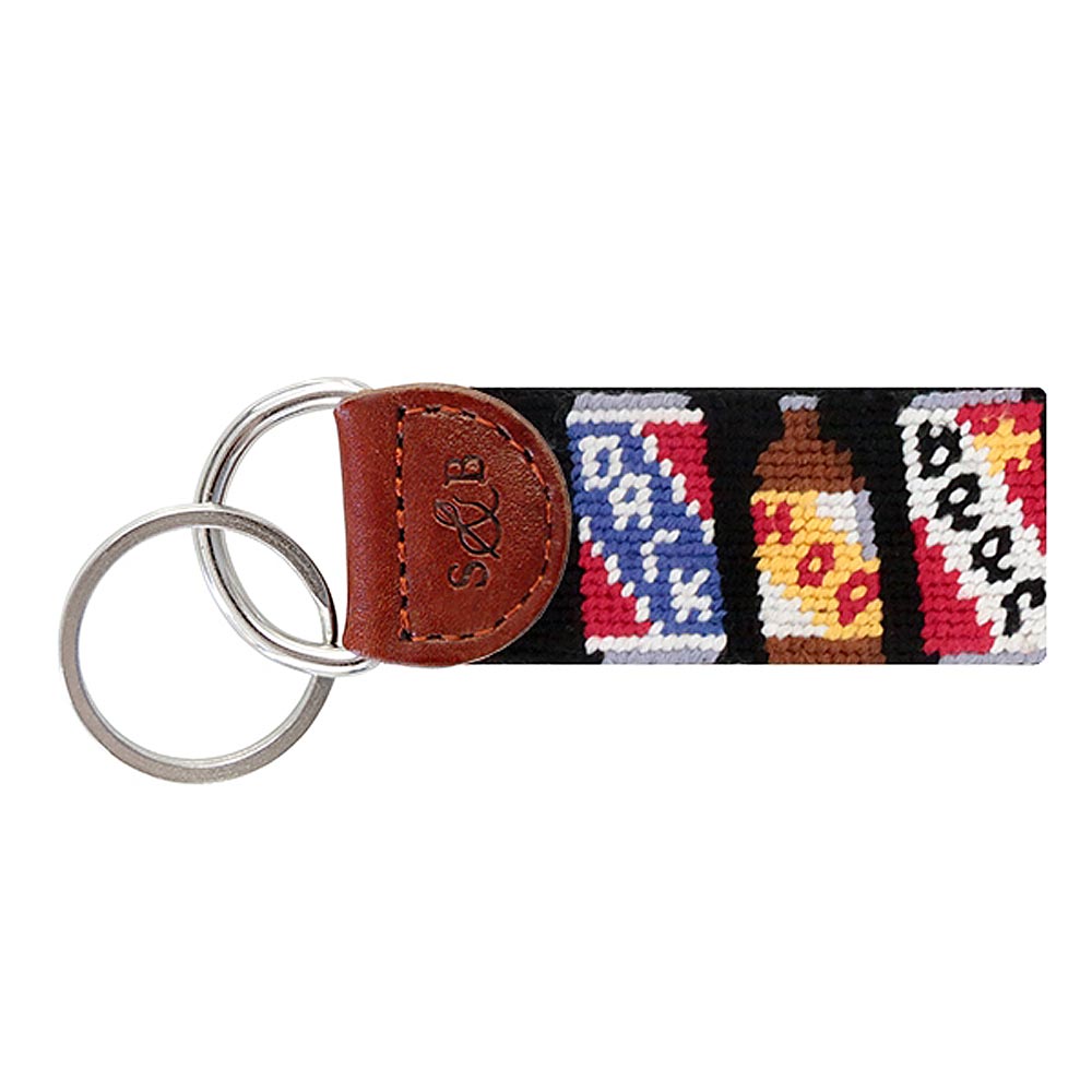 Beer Cans Needlepoint Key Fob in Black by Smathers & Branson - Country Club Prep
