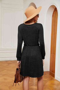 Square Neck Long Sleeve Dress - Country Club Prep