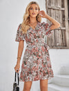 Floral Short Sleeve Ruffle Hem Dress - Country Club Prep