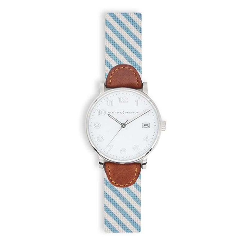 Blue Seersucker Needlepoint Watch by Smathers & Branson - Country Club Prep