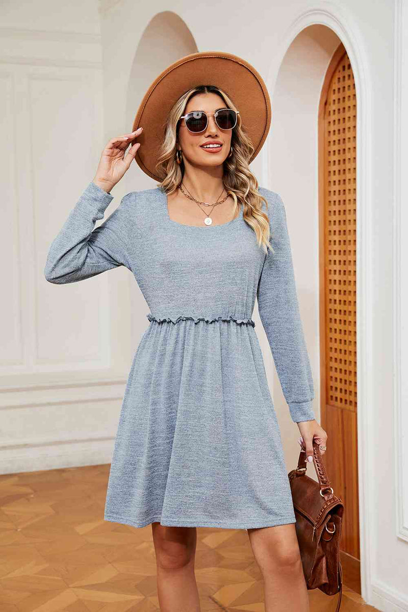 Square Neck Long Sleeve Dress - Country Club Prep
