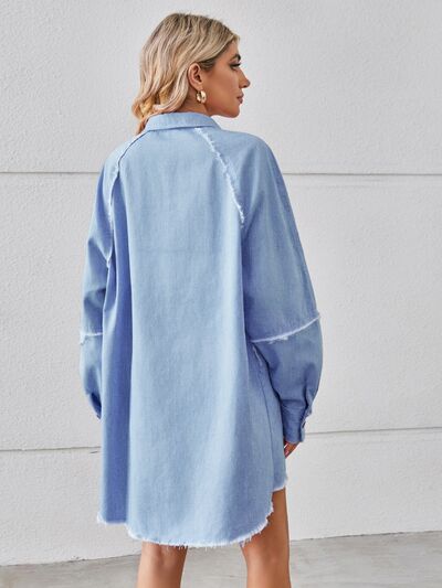 Raw Hem Button Up Denim Dress Country Club Prep Raw Hem Button Up Denim Dress Country Club Prep