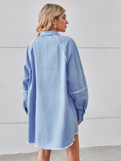 Raw Hem Button Up Denim Dress - Country Club Prep