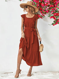 Tie Belt Ruffled Tiered Dress - Country Club Prep