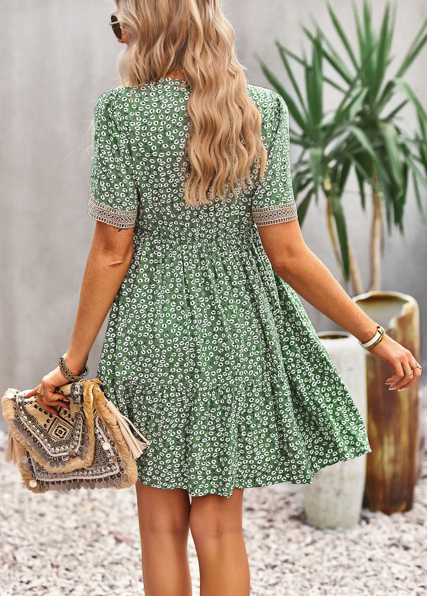 Floral Buttoned Puff Sleeve Dress - Country Club Prep