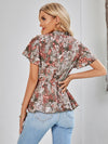 Floral Flutter Sleeve Peplum Blouse - Country Club Prep