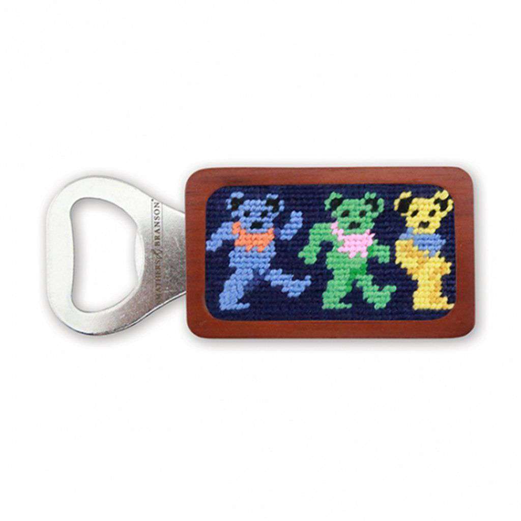 Dancing Bears Needlepoint Bottle Opener in Dark Navy by Smathers & Branson - Country Club Prep
