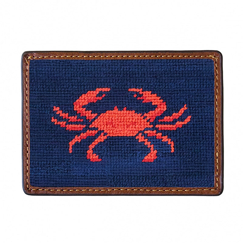 Coral Crab Needlepoint Credit Card Wallet by Smathers & Branson - Country Club Prep