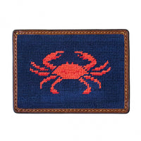 Coral Crab Needlepoint Credit Card Wallet by Smathers & Branson - Country Club Prep