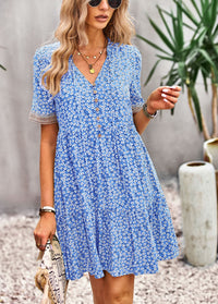 Floral Buttoned Puff Sleeve Dress - Country Club Prep