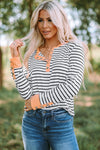 Striped Contrast Trim Quarter Snap T-Shirt - Country Club Prep