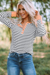 Striped Contrast Trim Quarter Snap T-Shirt - Country Club Prep