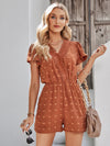 Swiss Dot Lace Trim Flutter Sleeve Romper with Pockets - Country Club Prep