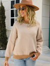 Chevron Ribbed Trim Dropped Shoulder Knit Pullover - Country Club Prep