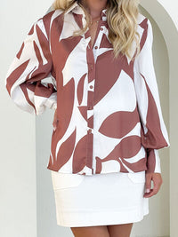 Printed Button Up Lantern Sleeve Shirt - Country Club Prep