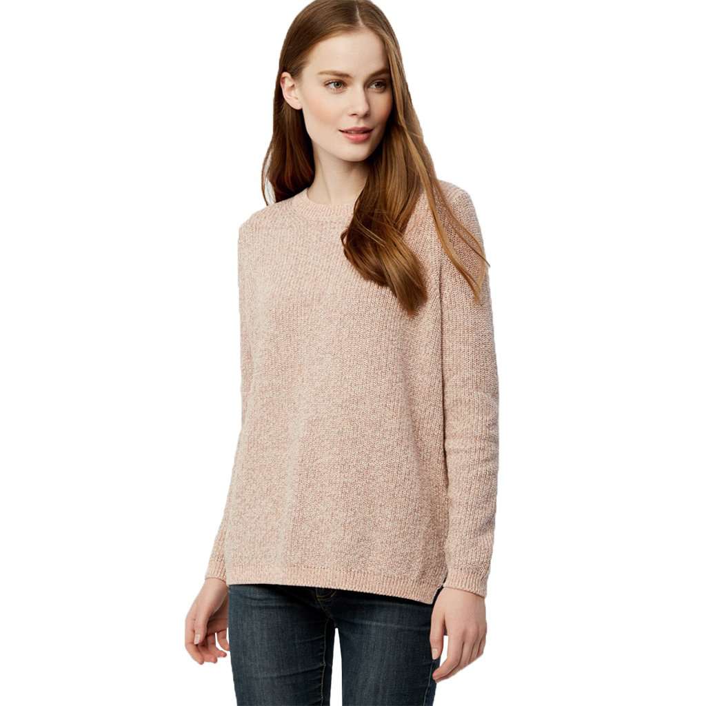 525 America Emma Shaker Stitch Sweater in Pink Champagne Country Club Prep