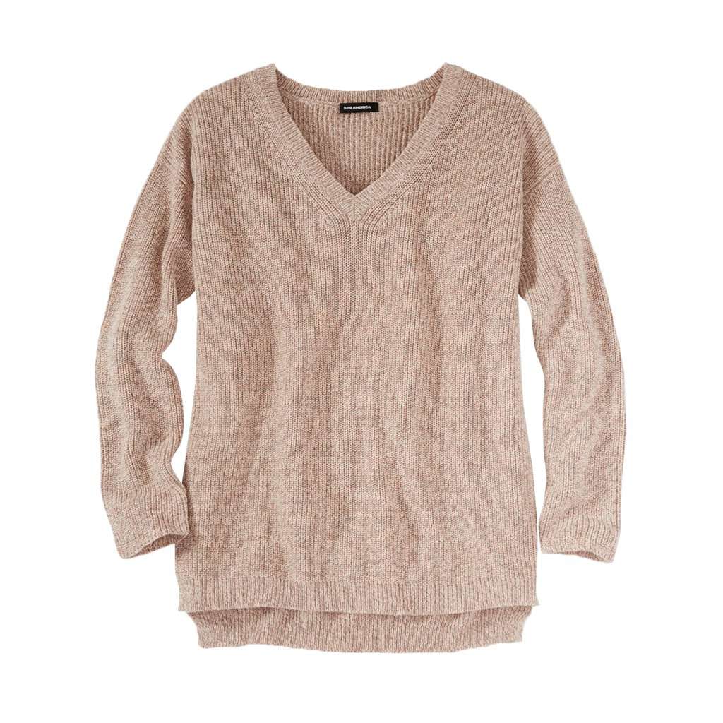 525 America V Neck Shaker Sweater in Fawn Country Club Prep