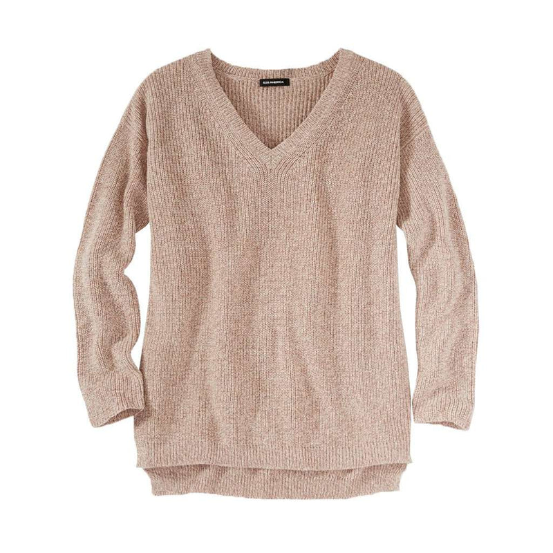 V-Neck Shaker Sweater in Fawn by 525 America - Country Club Prep