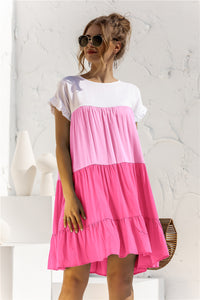 Color Block Round Neck Ruffle Hem Dress - Country Club Prep