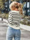 Striped Ribbed Trim Collared Knit Sweater - Country Club Prep