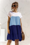 Color Block Round Neck Ruffle Hem Dress - Country Club Prep