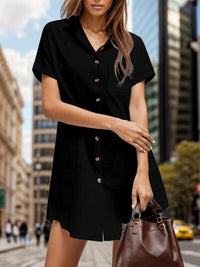 Pocketed Button Up Short Sleeve Dress - Country Club Prep