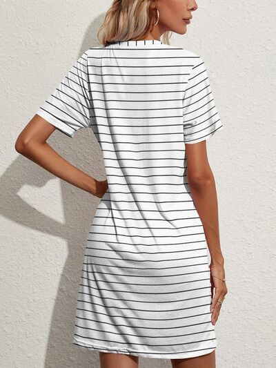 Pocketed Striped Round Neck Short Sleeve Dress - Country Club Prep