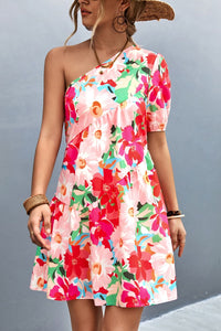 Floral One-Shoulder Puff Sleeve Dress - Country Club Prep
