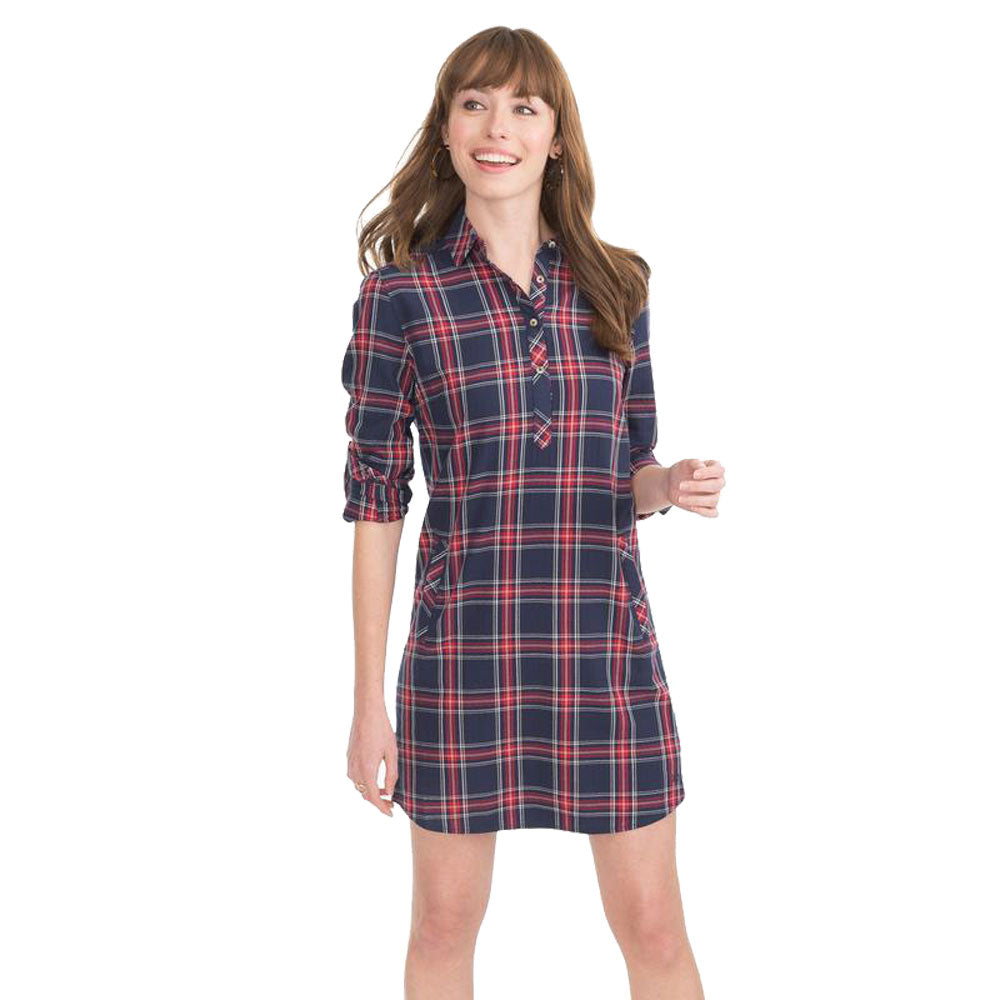 Alyssa Wintertime Spice Plaid Shirt Dress in Navy by Southern Tide - Country Club Prep