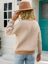 Chevron Ribbed Trim Dropped Shoulder Knit Pullover - Country Club Prep