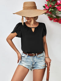 Cutout Round Neck Petal Sleeve Blouse - Country Club Prep