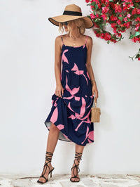 Printed Spaghetti Strap Tiered Midi Dress - Country Club Prep