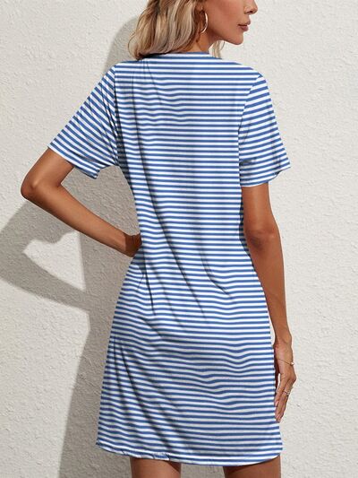 Pocketed Striped Round Neck Short Sleeve Dress – Country Club Prep