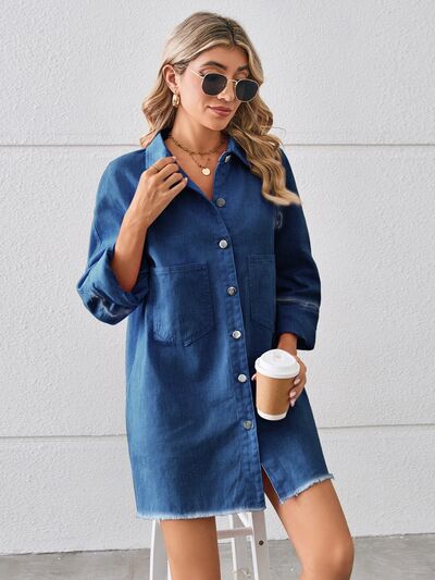 Raw Hem Button Up Denim Dress - Country Club Prep