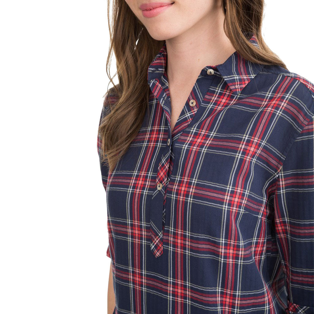 Alyssa Wintertime Spice Plaid Shirt Dress in Navy by Southern Tide - Country Club Prep