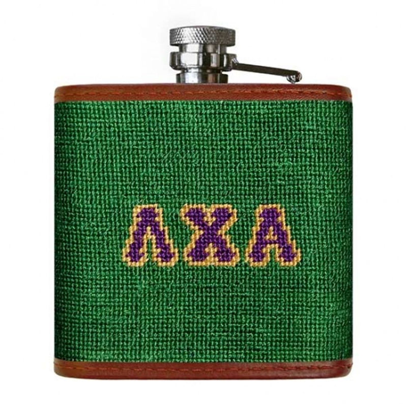 Lambda Chi Alpha Needlepoint Flask in Green by Smathers & Branson - Country Club Prep