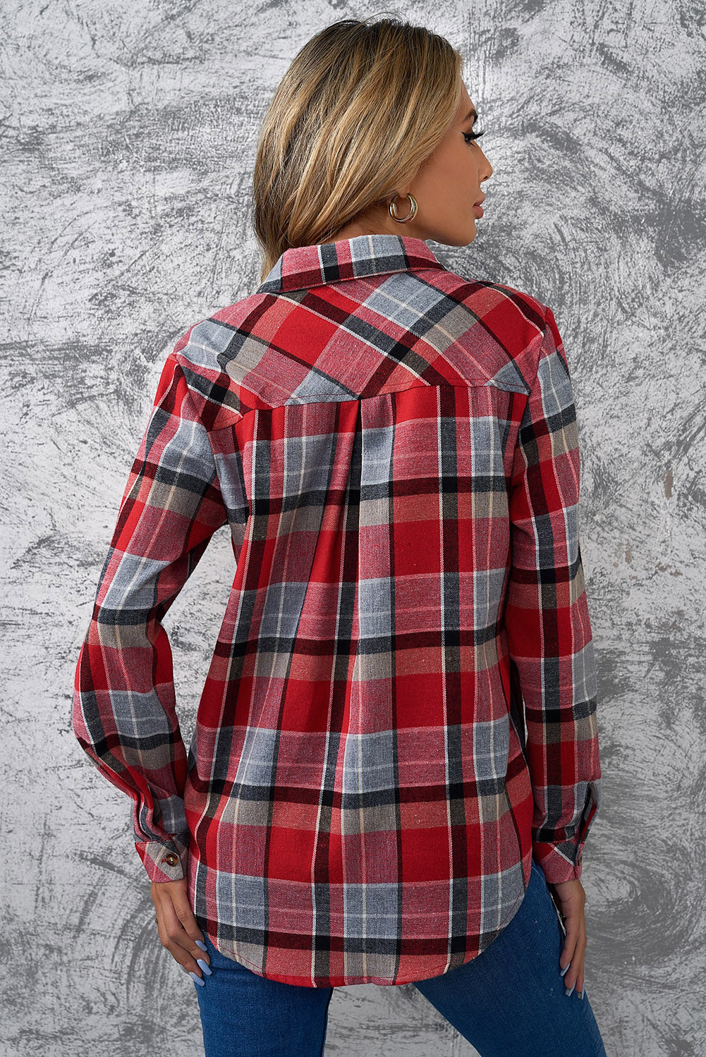 Plaid Button Front Curved Hem Collared Shirt - Country Club Prep