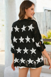 Star Pattern Round Neck Distressed Top - Country Club Prep