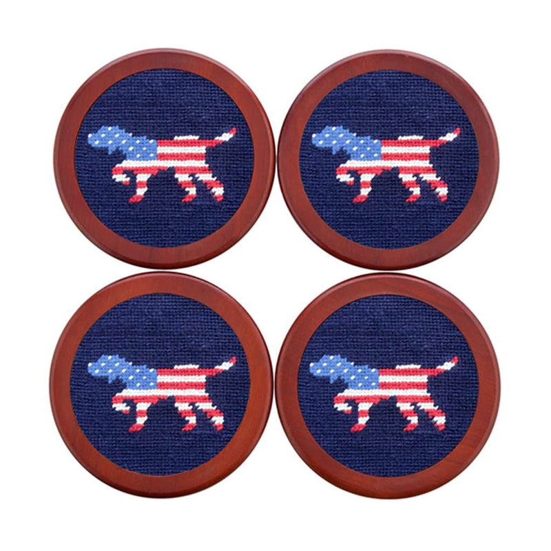 Patriotic Dog on Point Needlepoint Coaster Set by Smathers & Branson - Country Club Prep