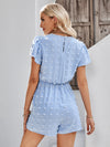 Swiss Dot Lace Trim Flutter Sleeve Romper with Pockets - Country Club Prep